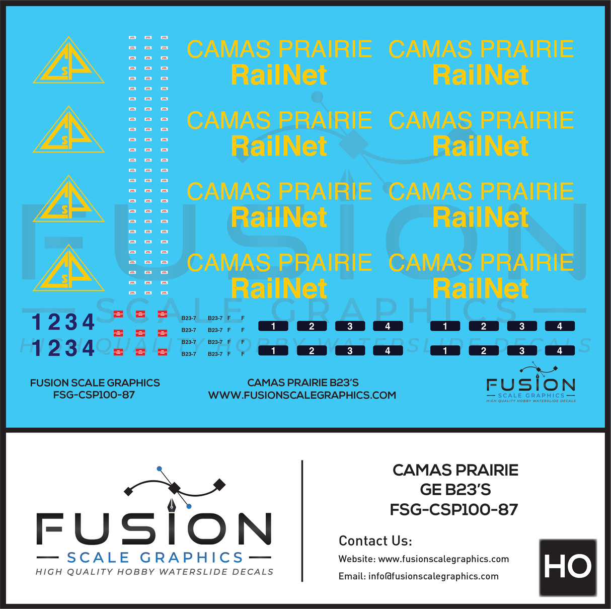 HO Scale Camas Prairie RailNet GE B23-7 Locomotives Decal Set