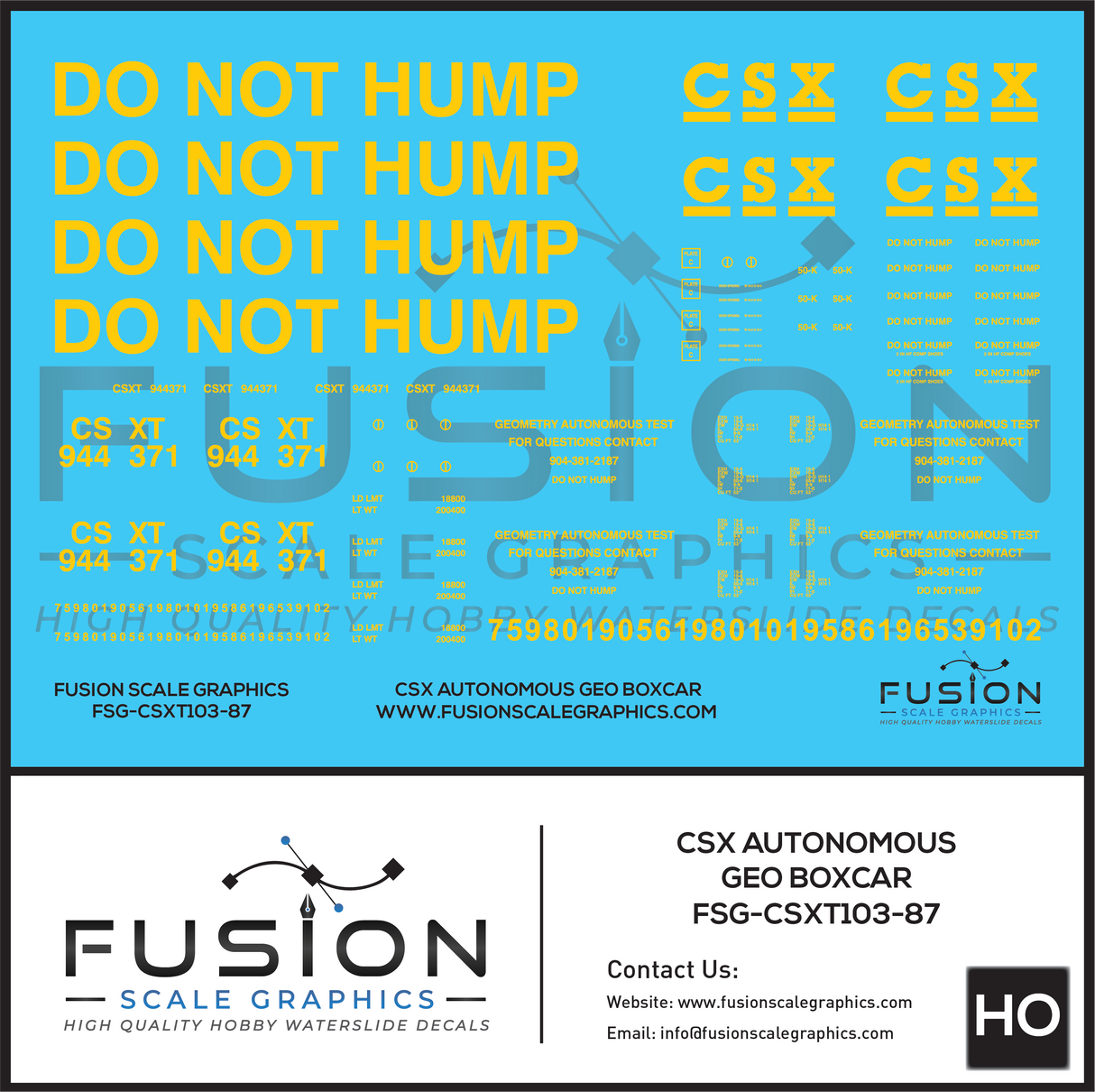 HO Scale CSX Autonomous Geometry Test Car Boxcar Decal Set