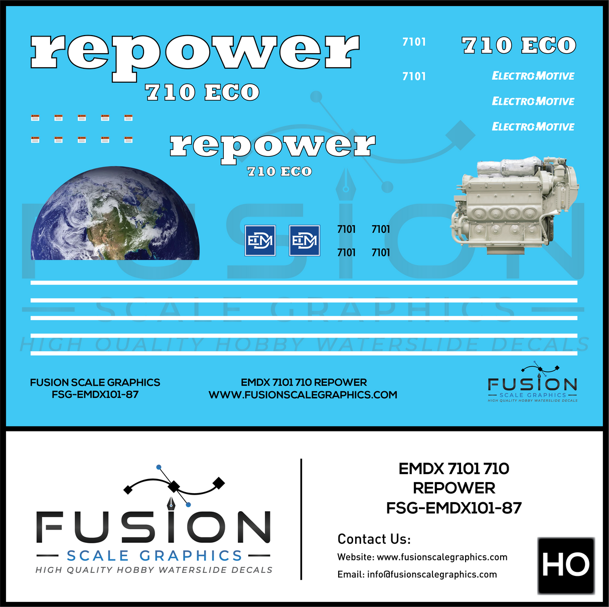 HO Scale EMDX 7101 710 Repower Locomotive Decal Set