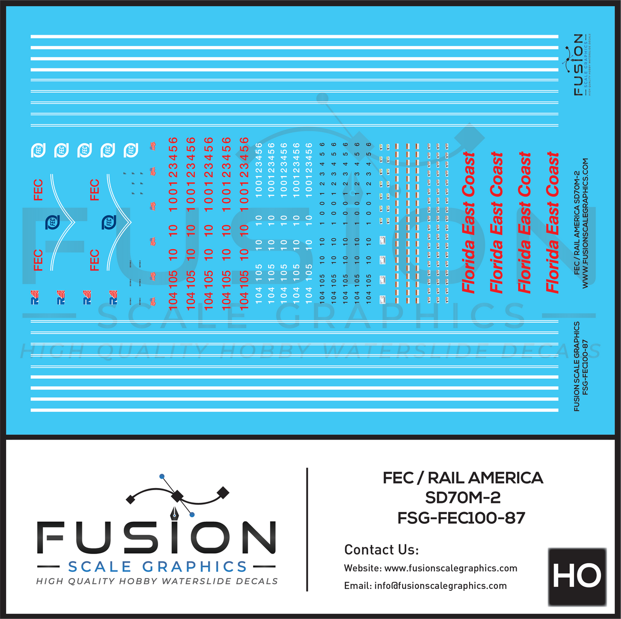 HO Scale Florida East Coast RA SD70M-2 Locomotives