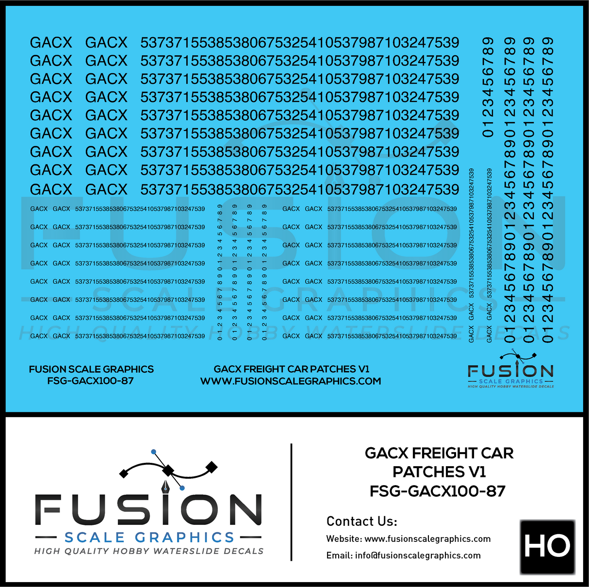 HO Scale GACX Freight Car Lettering Decal Set Font 1