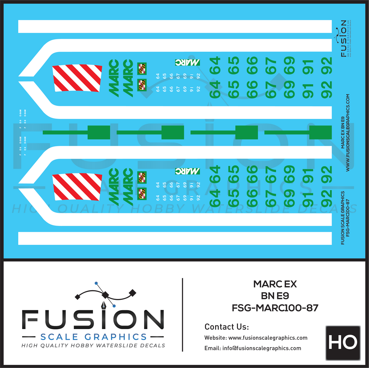 HO Scale MARC ex BN E9 Locomotives Decal Set