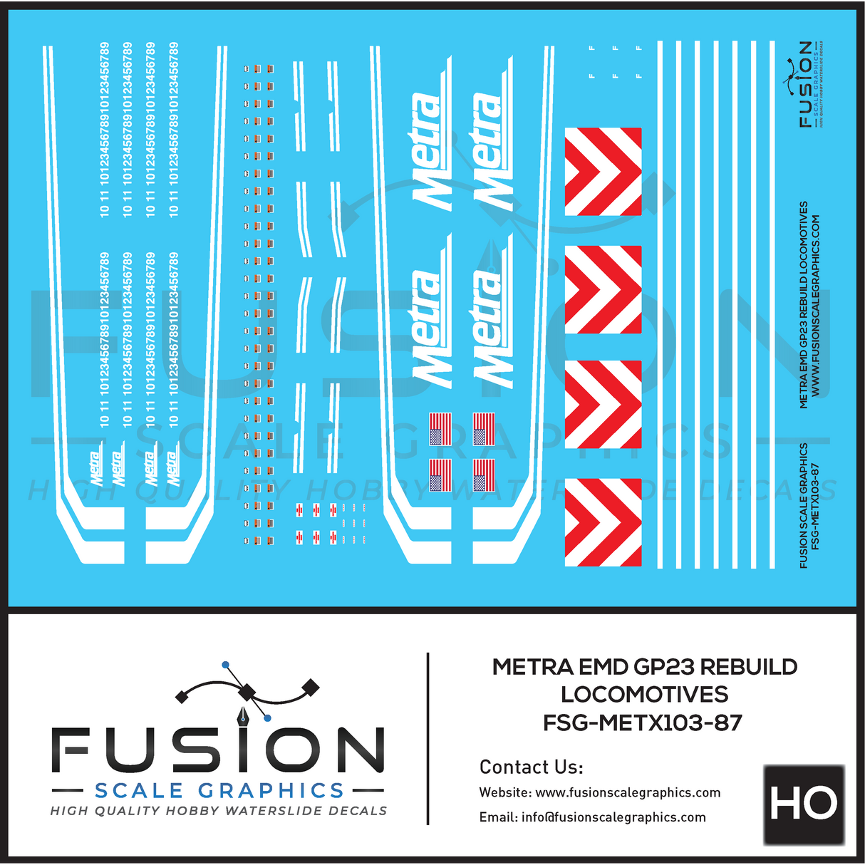 HO Scale Metra EMD GP23 Rebuild Locomotive Decal Set