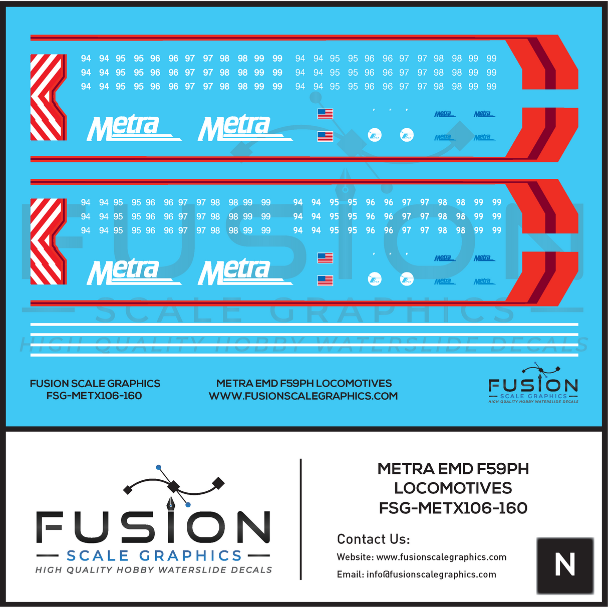 N Scale Metra F59PH Locomotive Decal Set