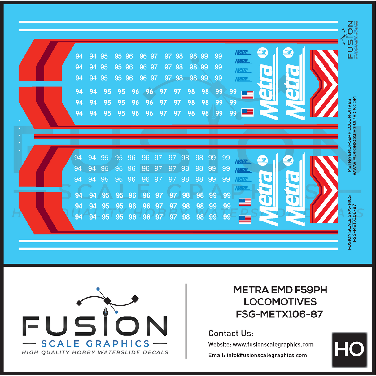 HO Scale Metra EMD F59PH Locomotives Decal Set