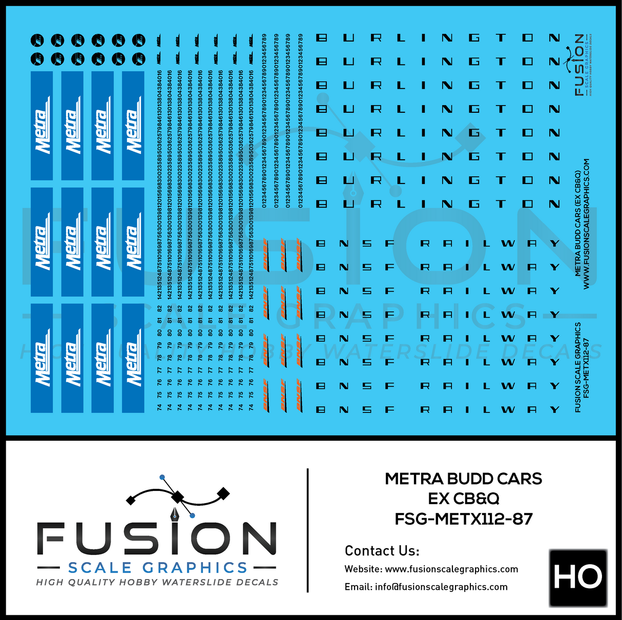 HO Scale Metra Budd Bi Level Decal Set