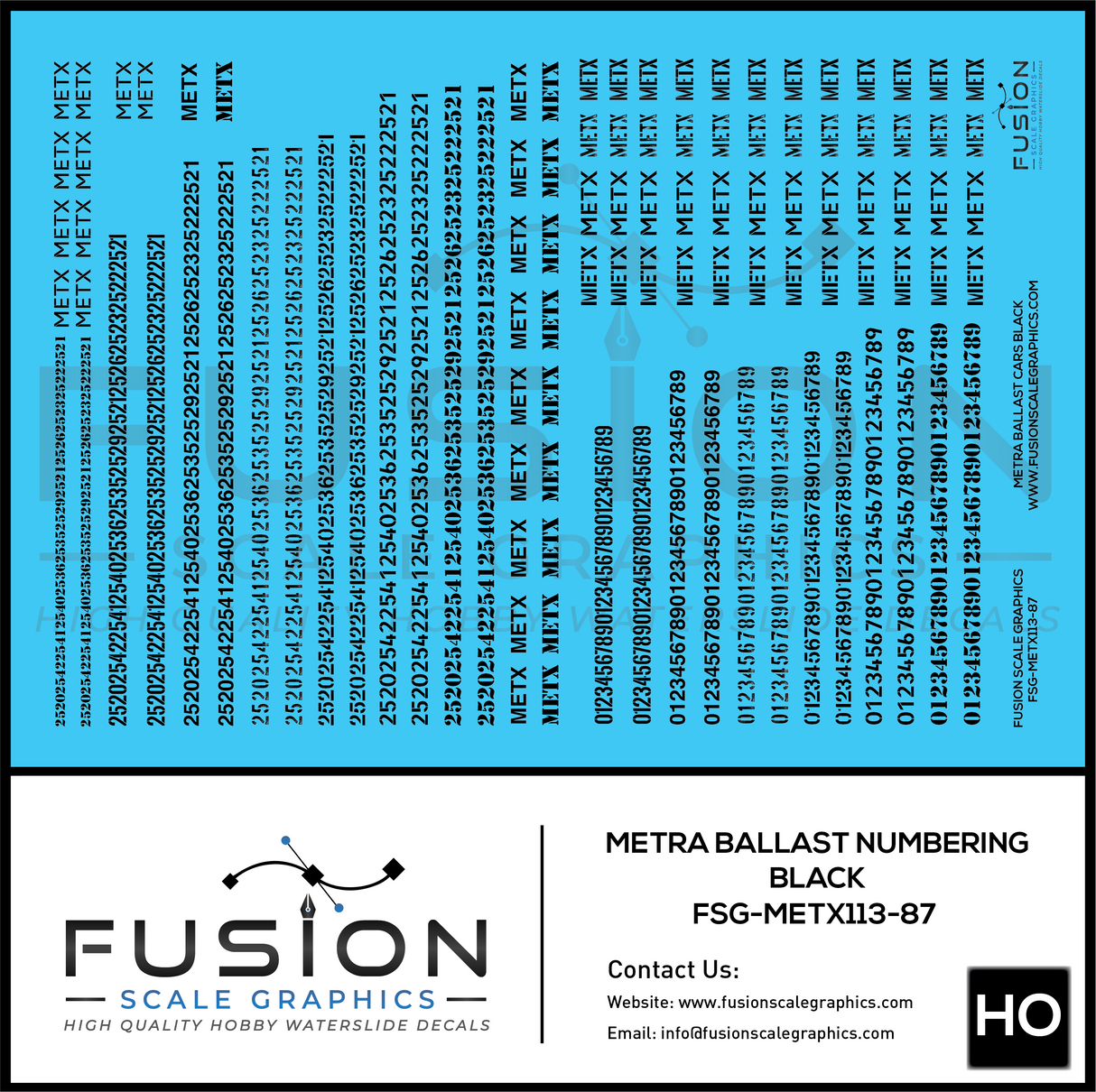 HO Scale Metra Ballast Car Black Numbering Decal Set