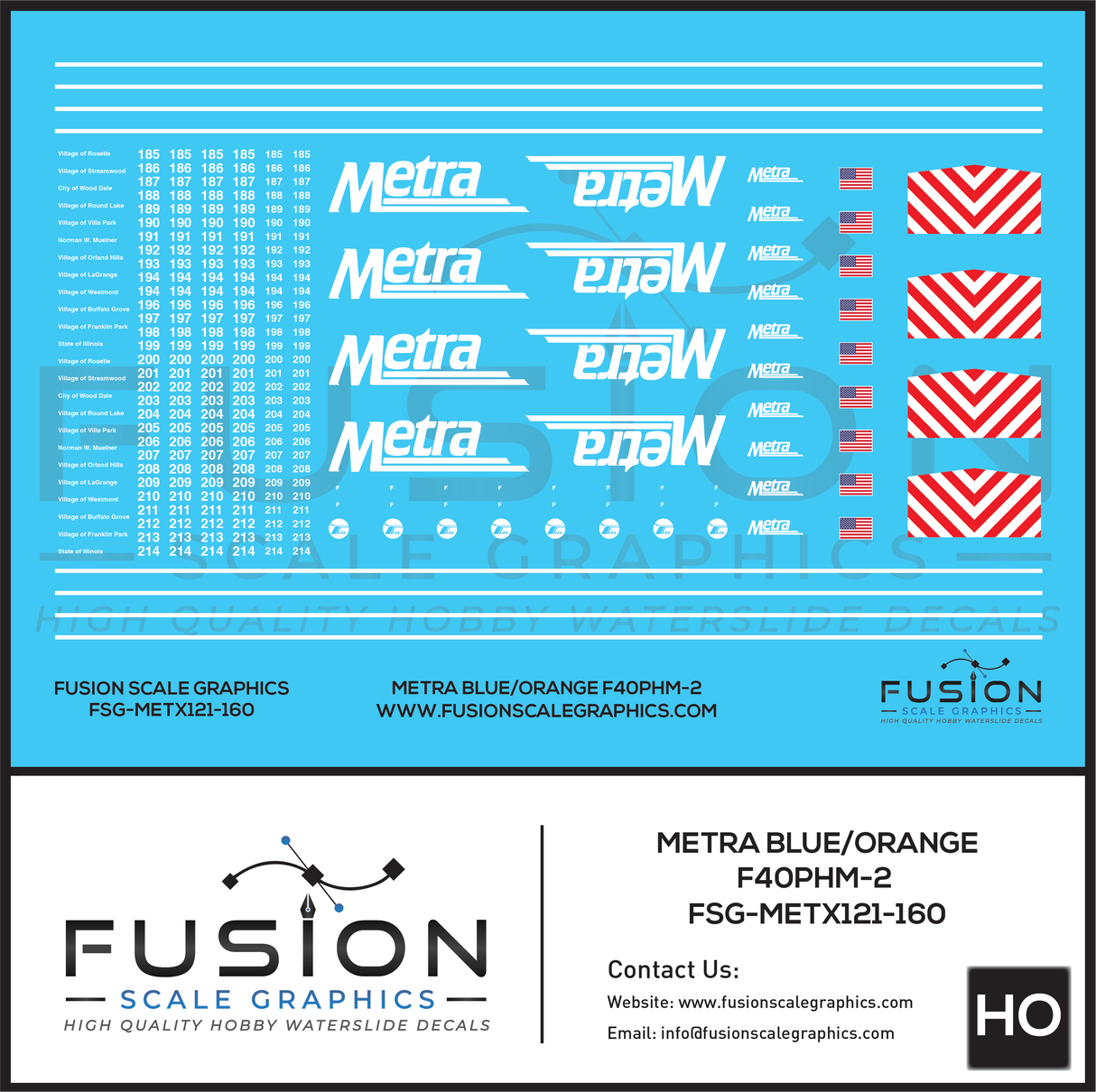 N Scale Metra EMD F40PHM-2 Blue Locomotives Decal Set