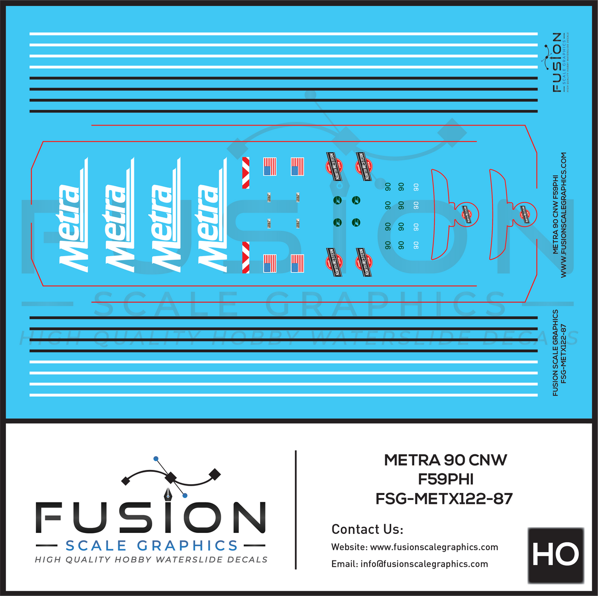 HO Scale Metra CNW F59PHI Heritage Unit 90 Locomotive Decal Set