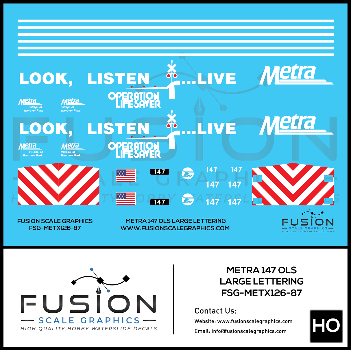 HO Scale Metra F40PH 147 Operation Lifesaver Large Lettering Locomotive Decal Set