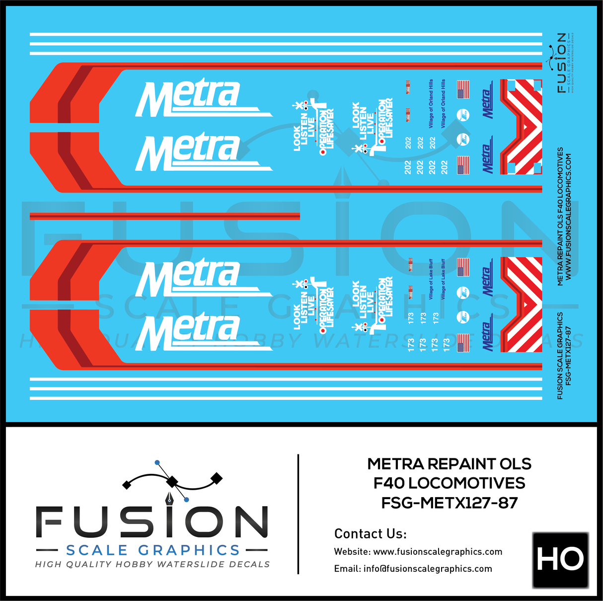 HO Scale Metra Repaint Operation Lifesavor F40 Locomotives Decal Set