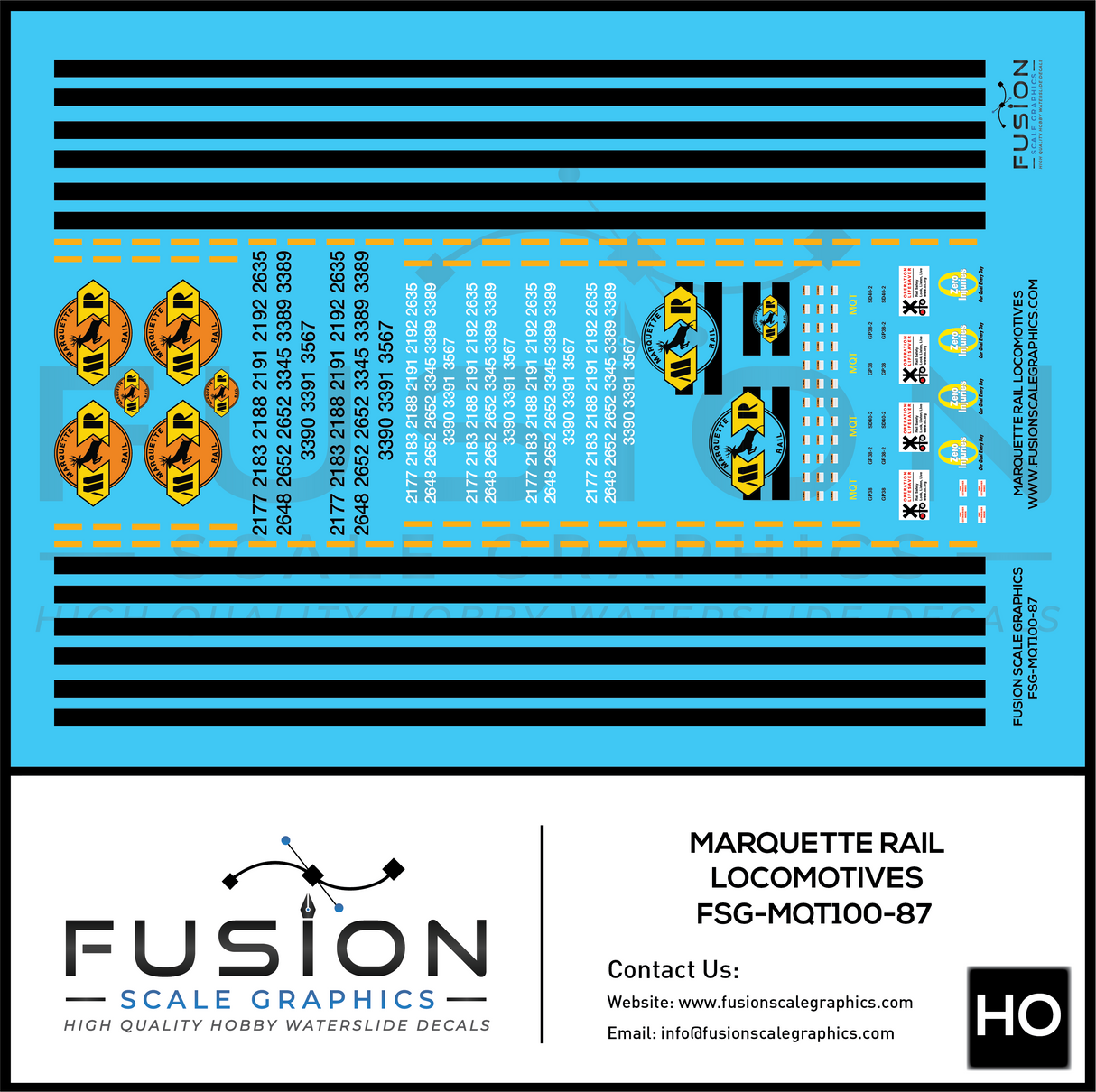 HO Scale Marquette Rail Locomotives Decal Set