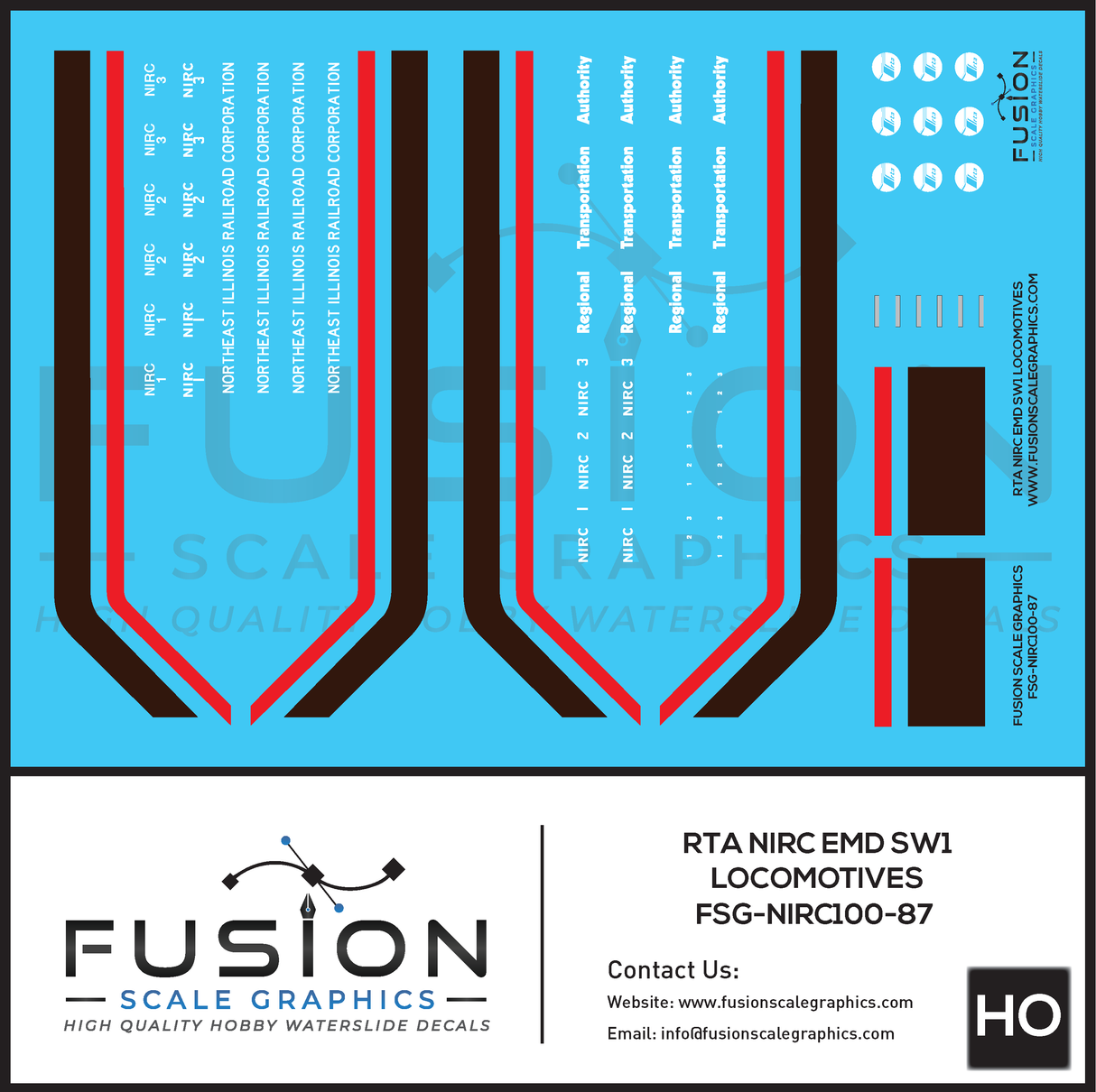 HO Scale RTA NIRC EMD SW1 Locomotive Decal Set