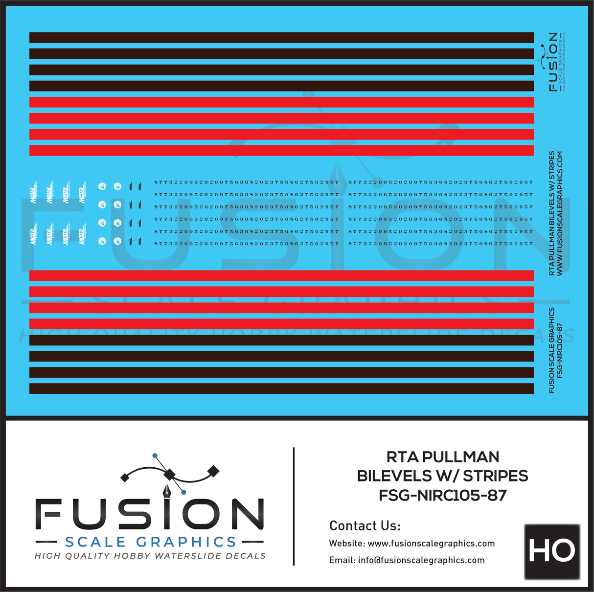 HO Scale RTA Pullman BiLevel Cars Decal Set W/ Stripes