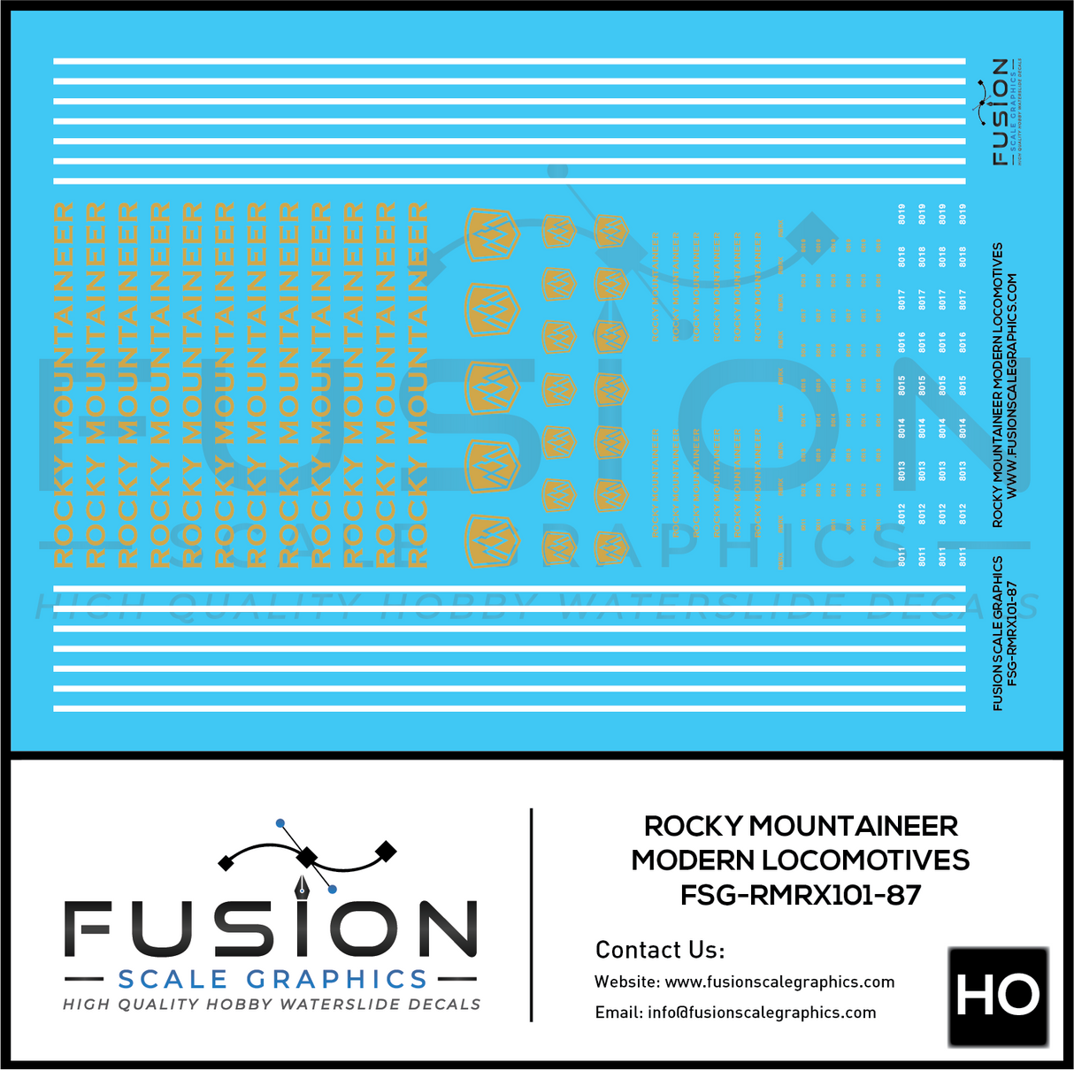 HO Scale Rocky Mountaineer Modern Locomotives Decal Set