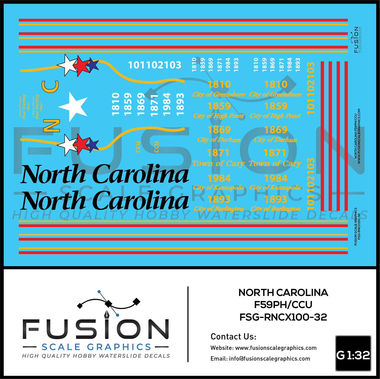 G Scale 1:32 North Carolina EMD F59PH Locomotive Decal Set