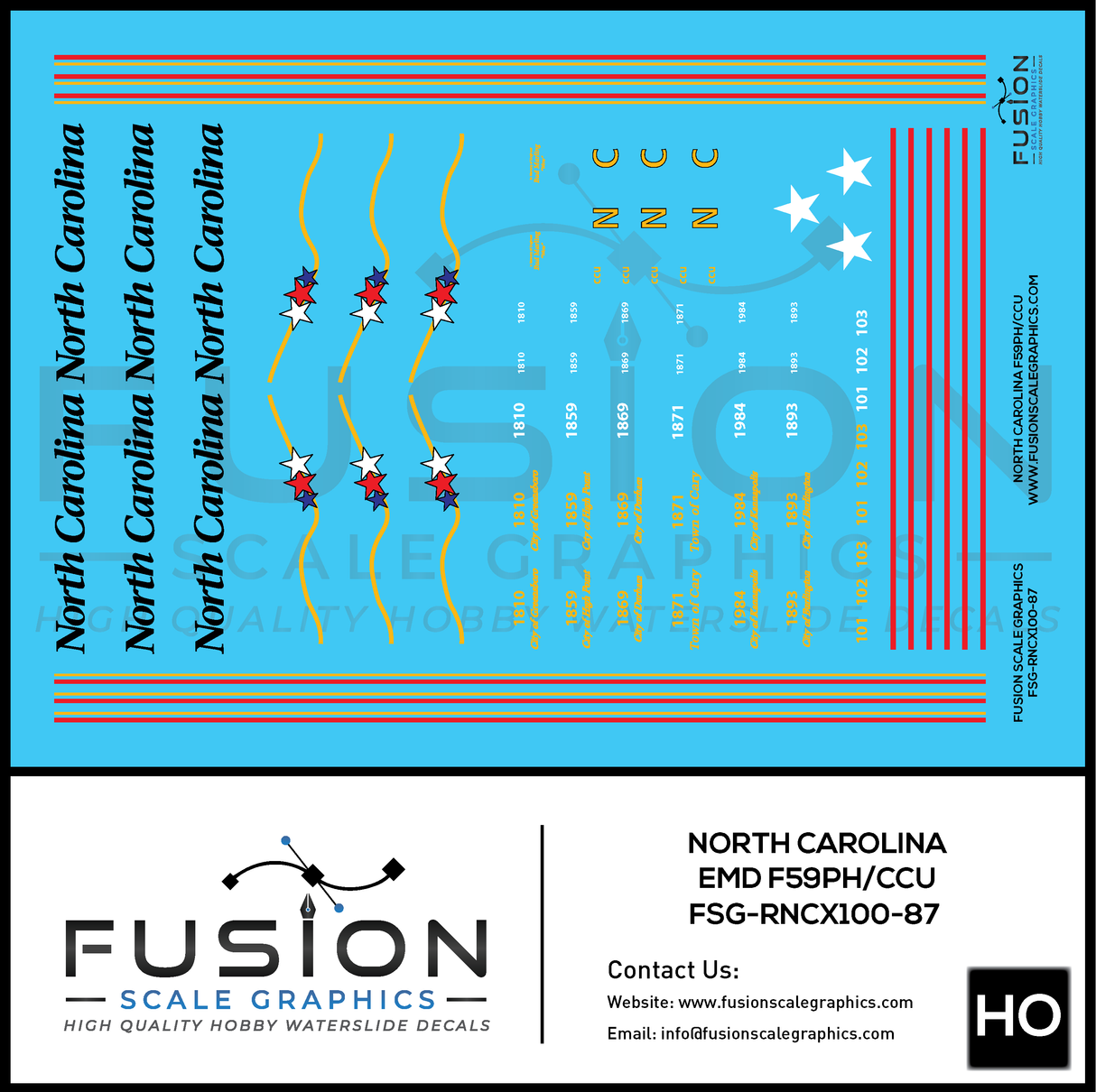 HO Scale North Carolina F49PH CCU Locomotive Decal Set