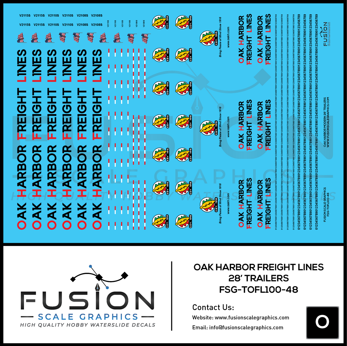 O Scale Oak Harbor Freight Lines 28' Trailers Decal Set