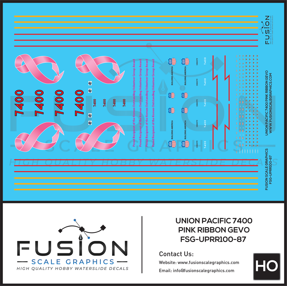 HO Scale Union Pacific 7400 Pink Ribbon GEVO Locomotive Decal Set