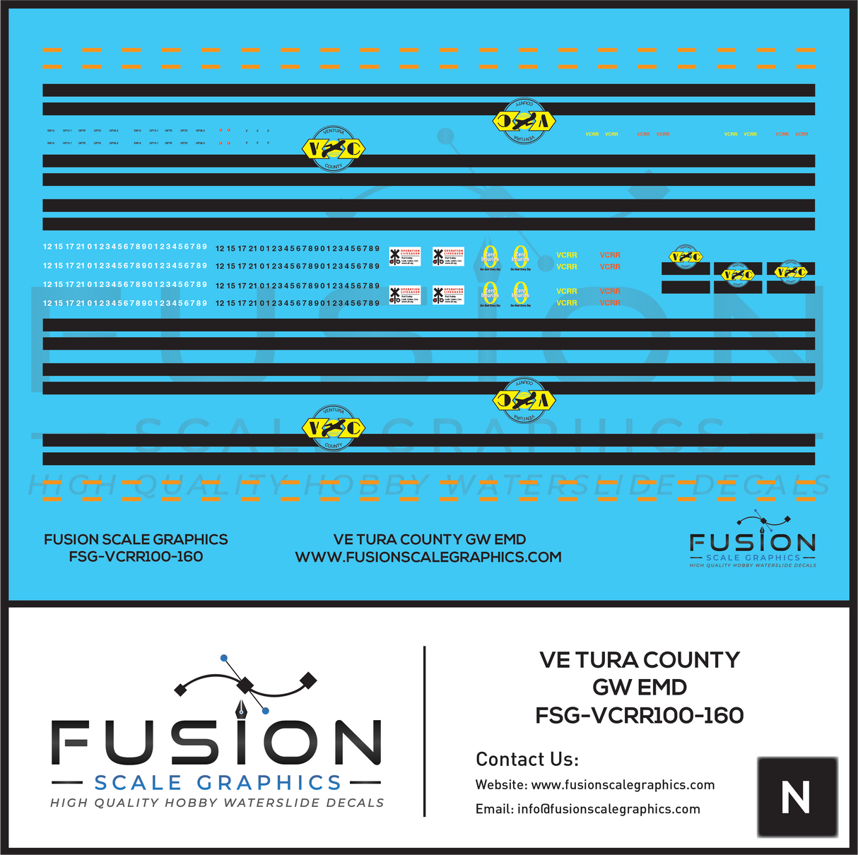 N Scale Ventura County GW Railroad EMD Locomotives Decal Set