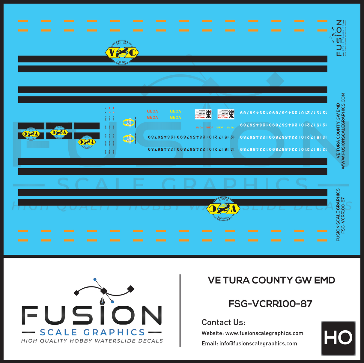 HO Scale Ventura County GW Railroad EMD Locomotives Decal Set