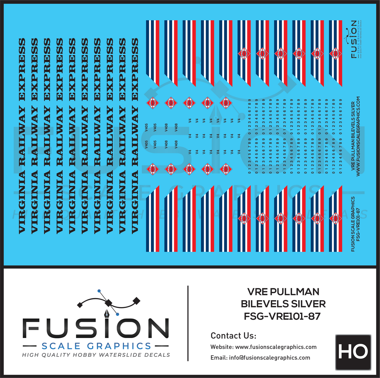 HO Scale VRE Virginia Railway Express Silver Pullman BiLevel Decal Set