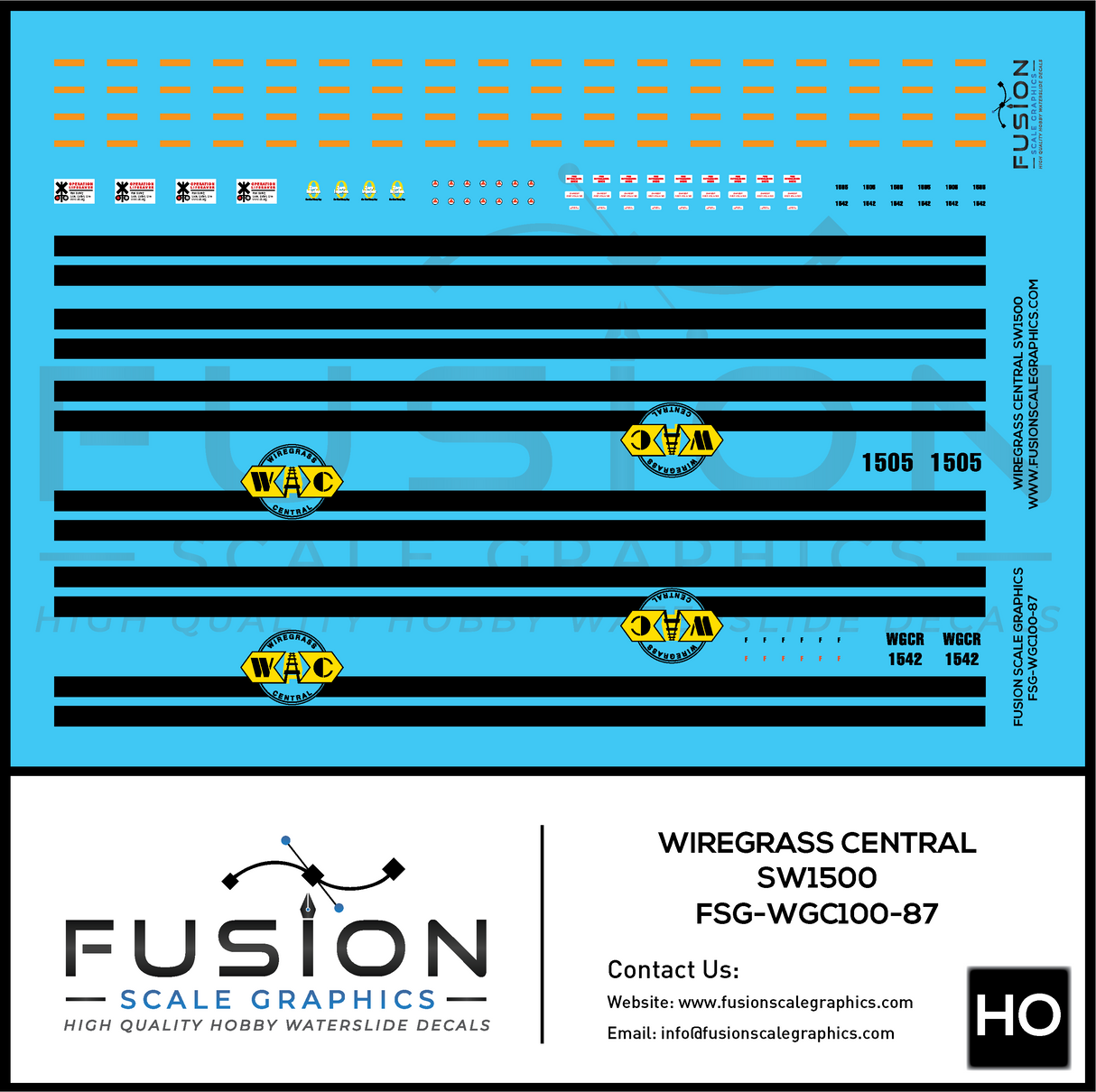 HO Scale Wiregrass Central EMD SW1500 Locomotives Decal Set