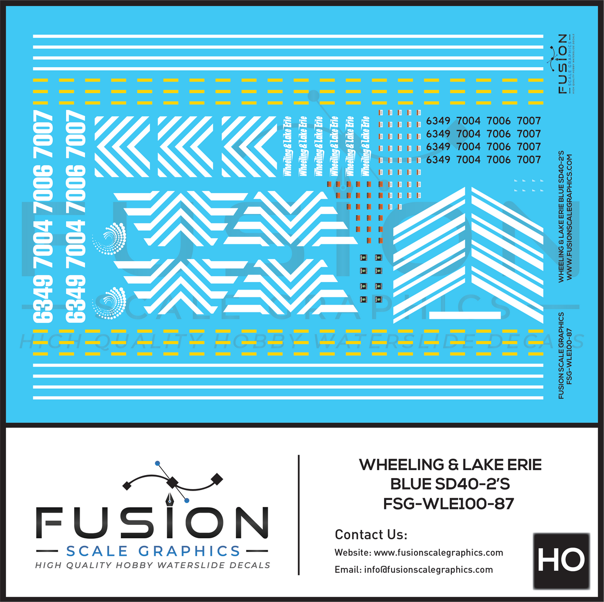 HO Scale Wheeling & Lake Erie Blue SD40-2 Locomotives Decal Set