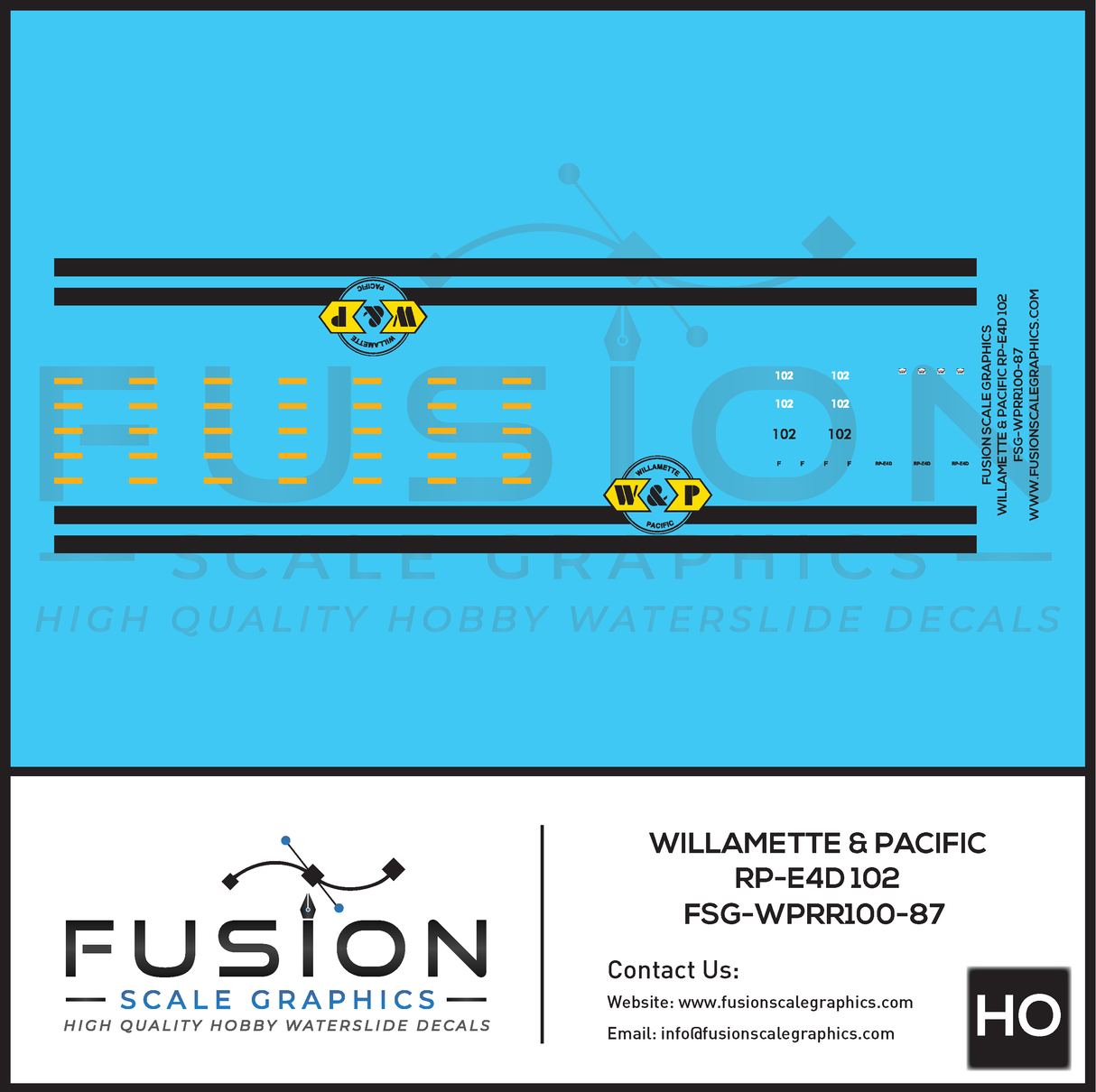 HO Scale Willamette & Pacific Railroad 102 RP-E4D Locomotive Decal Set