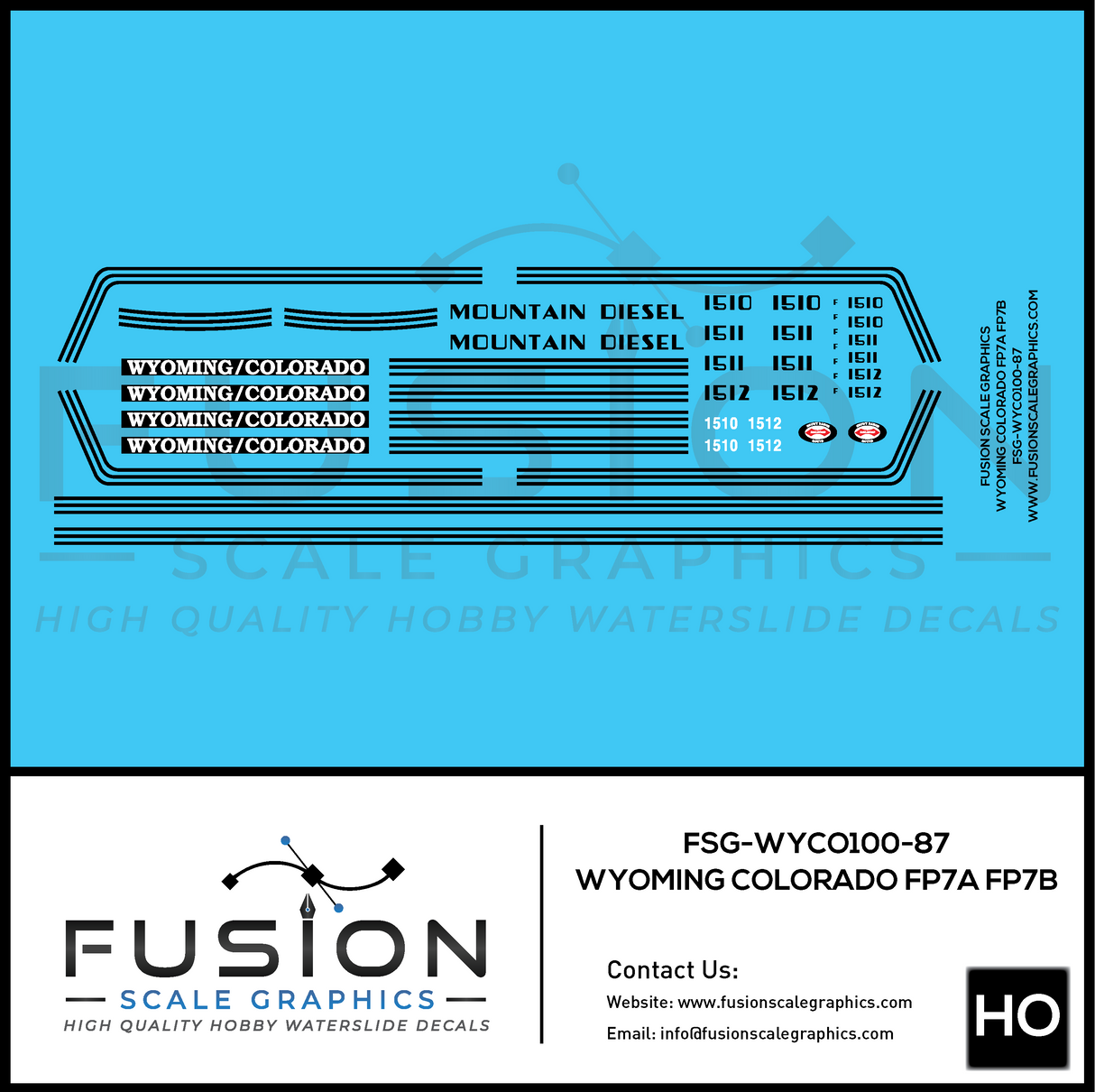 HO Scale Wyoming and Colorado EMD FP7A FP7B Locomotive Decal Set