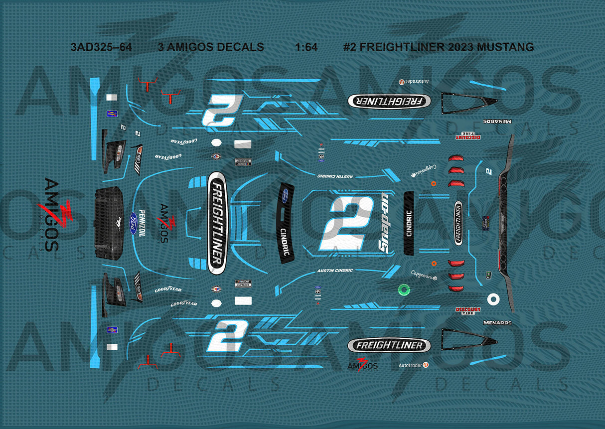 1:64 3 Amigos Decals #2 FREIGHTLINER 2023 MUSTANG Decal Set