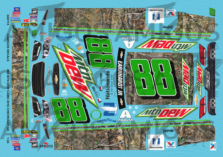 3 Amigos Decals #88 Mountain Dew Camo 2016 Chevy SS 1:24 Decal Set - 1