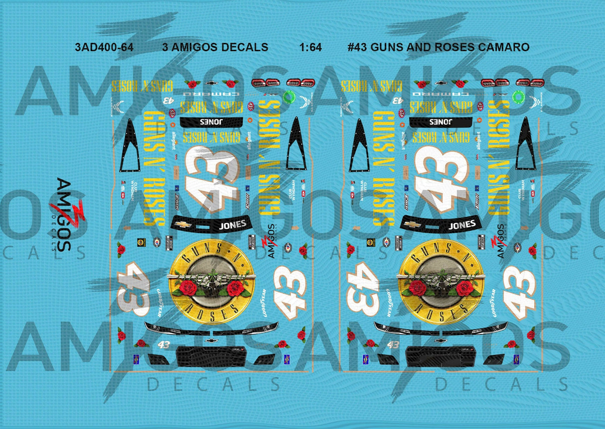 1:64 3 Amigos Decals #43 GUNS AND ROSES CAMARO Decal Set