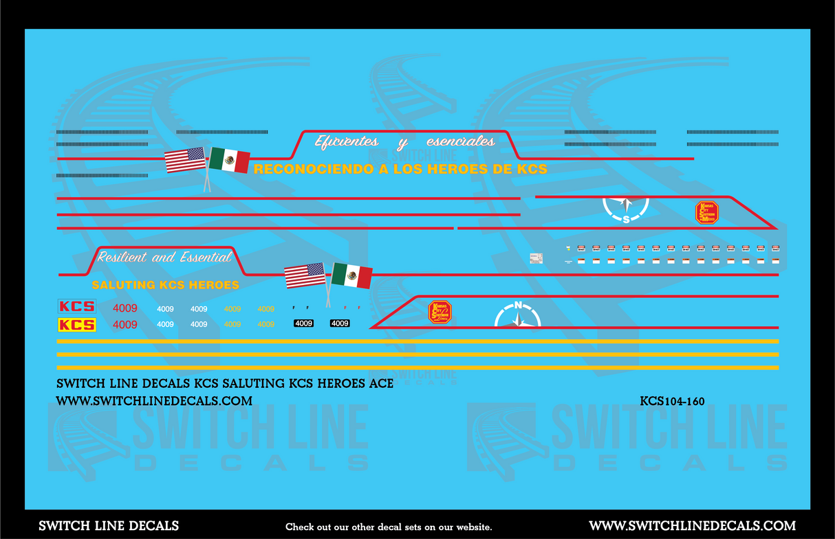 N Scale Kansas City Southern Saluting KCS Heroes SD70ACE Locomotive Decal Set