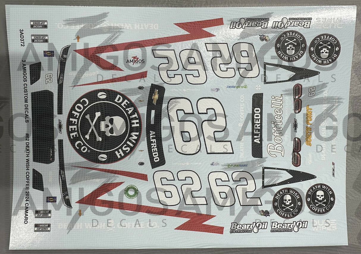 3 Amigos Decals #62 DEATH WISH COFFEE 2024 CAMARO Decal Set 1:24