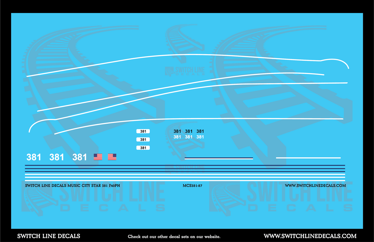 HO Scale Music City Star F40PH 381 Locomotive Decal Set