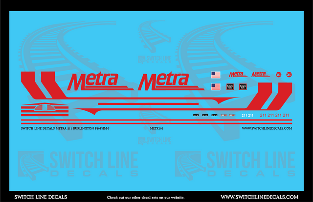 Metra Burlington CBQ Heritage 211 F40PHM-3 Locomotive Decal Set