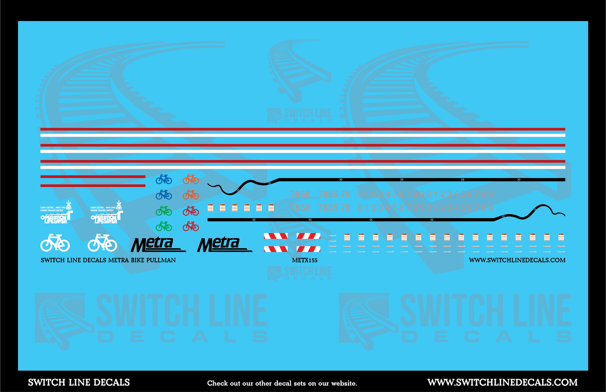 HO Scale Metra Pullman Bike Car Decal Set