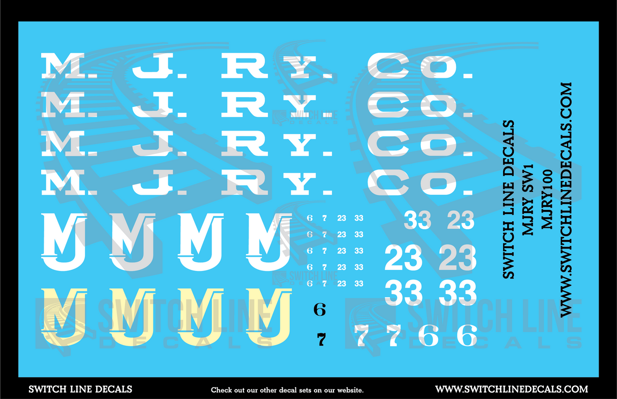 O Scale MJRY EMD SW Locomotives Decal Set