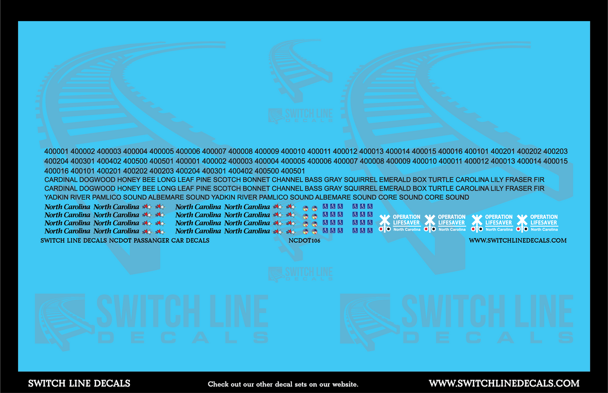 N Scale NCDOT Passenger Cars W/O Stripes Decal Set