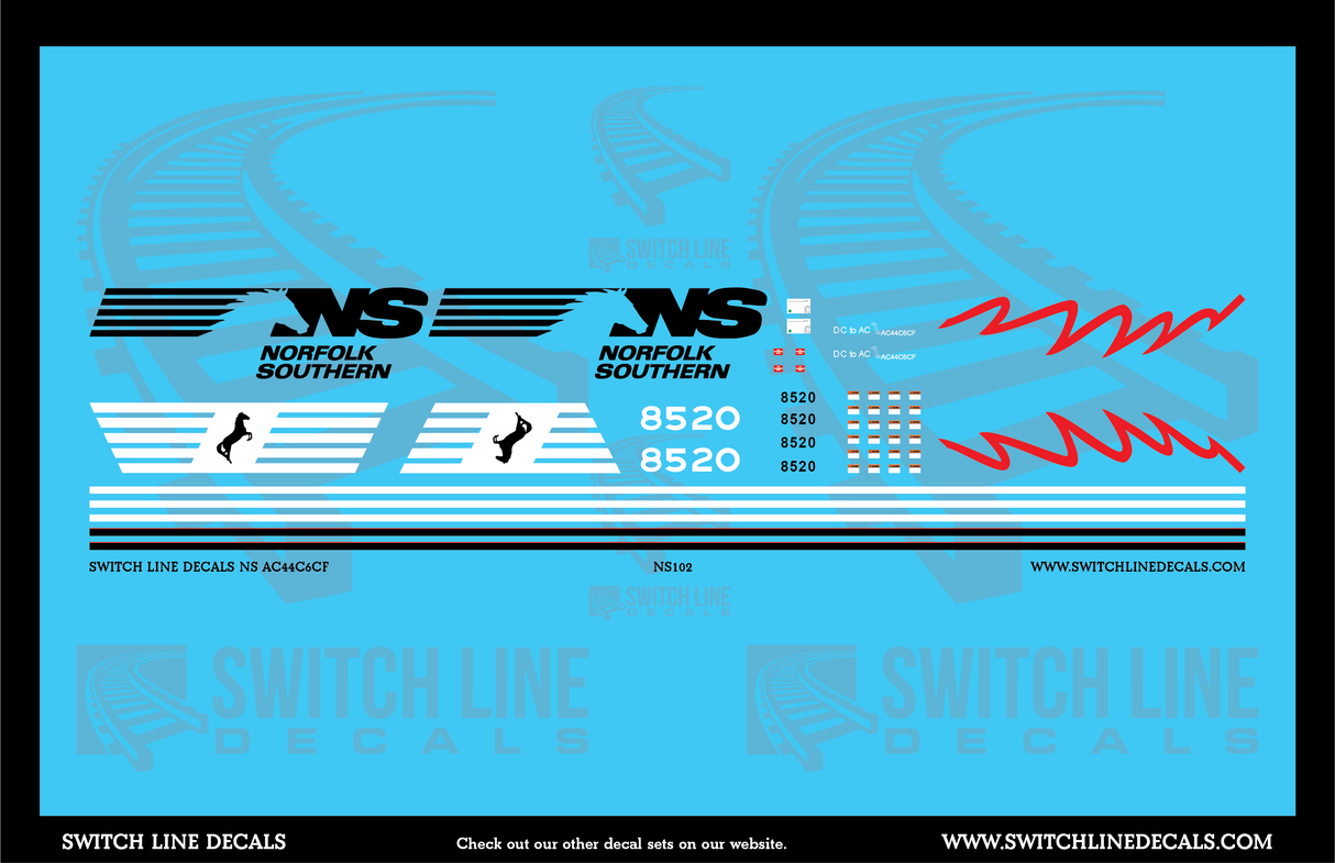 HO Scale Norfolk Southern AC44C6CF 8520 Locomotive Decal Set