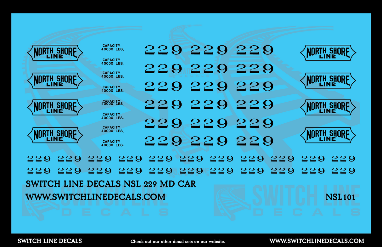 N Scale North Shore Line 229 MD Car Decal Set