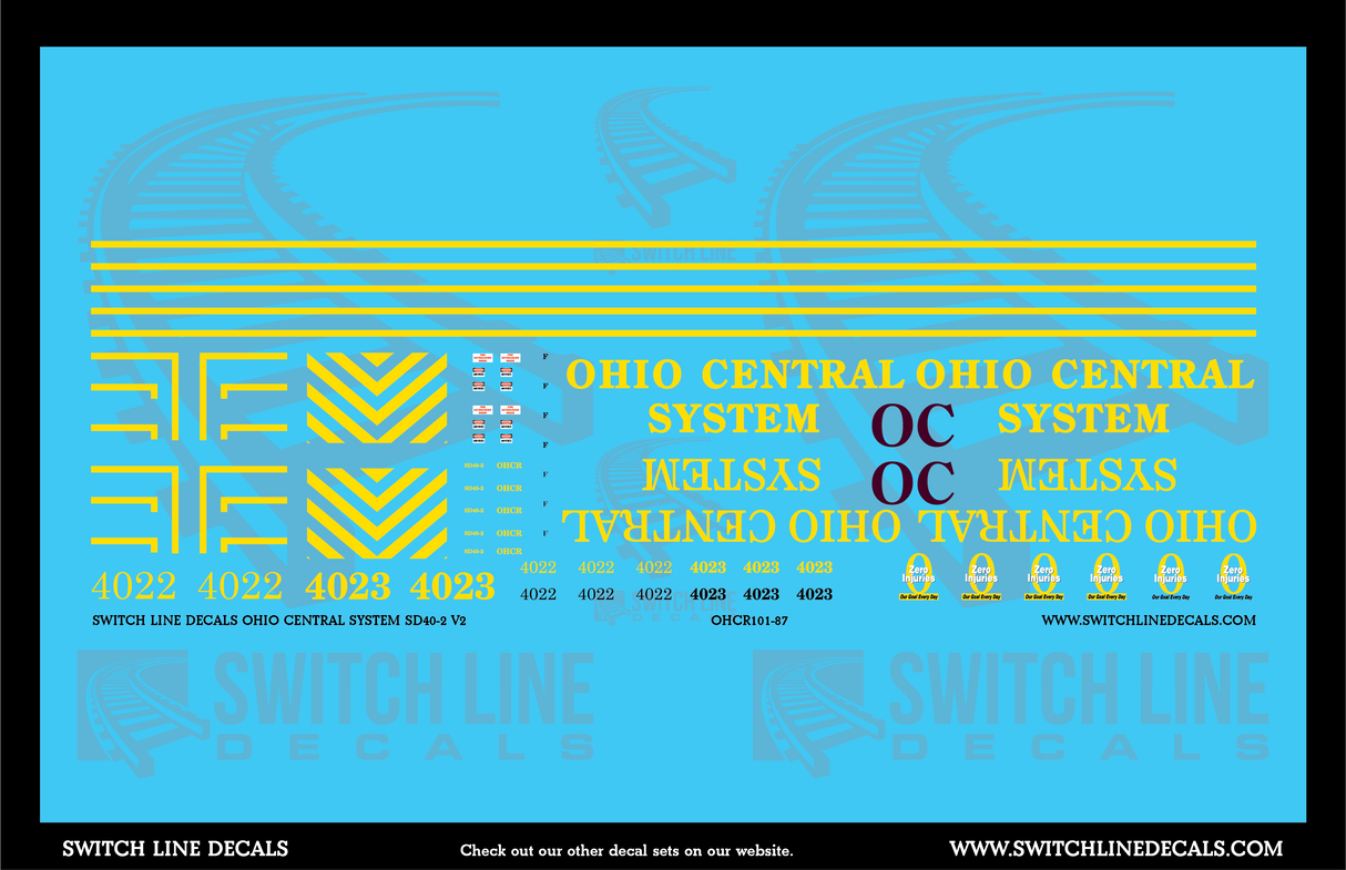 HO Scale Ohio Central System SD40-2 Locomotives Decal Set V1