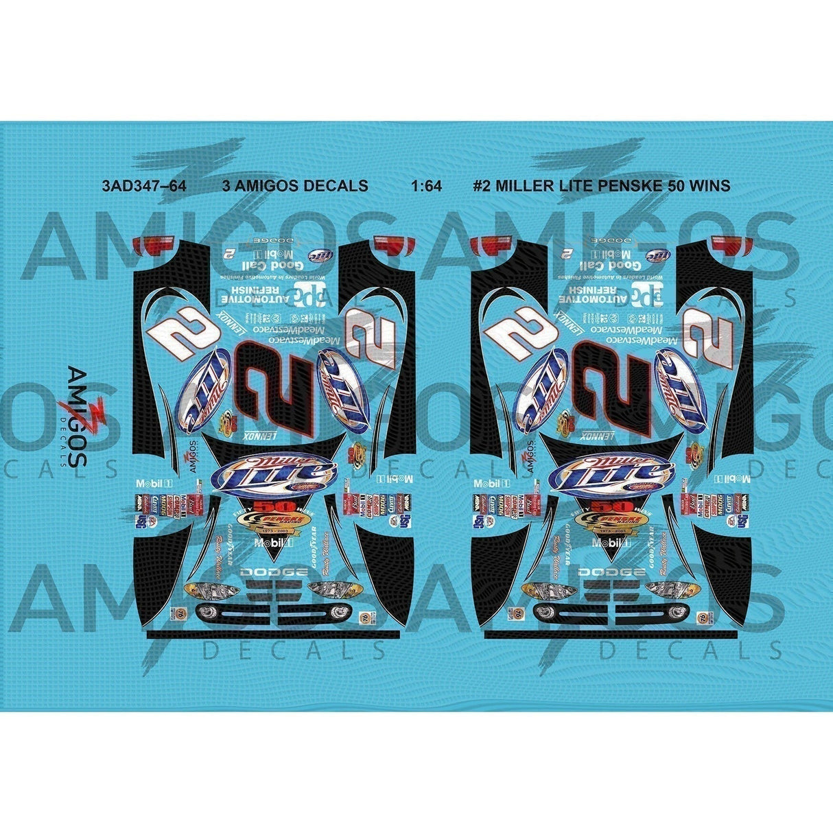 1:64 3 Amigos Decals #2 MILLER LITE PENSKE 50 WINS Decal Set