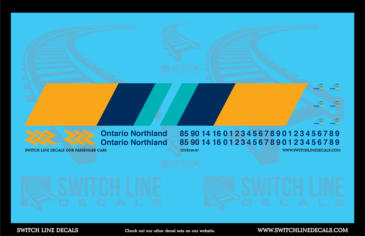 HO Scale Ontario Northland Passenger Cars Decal Set