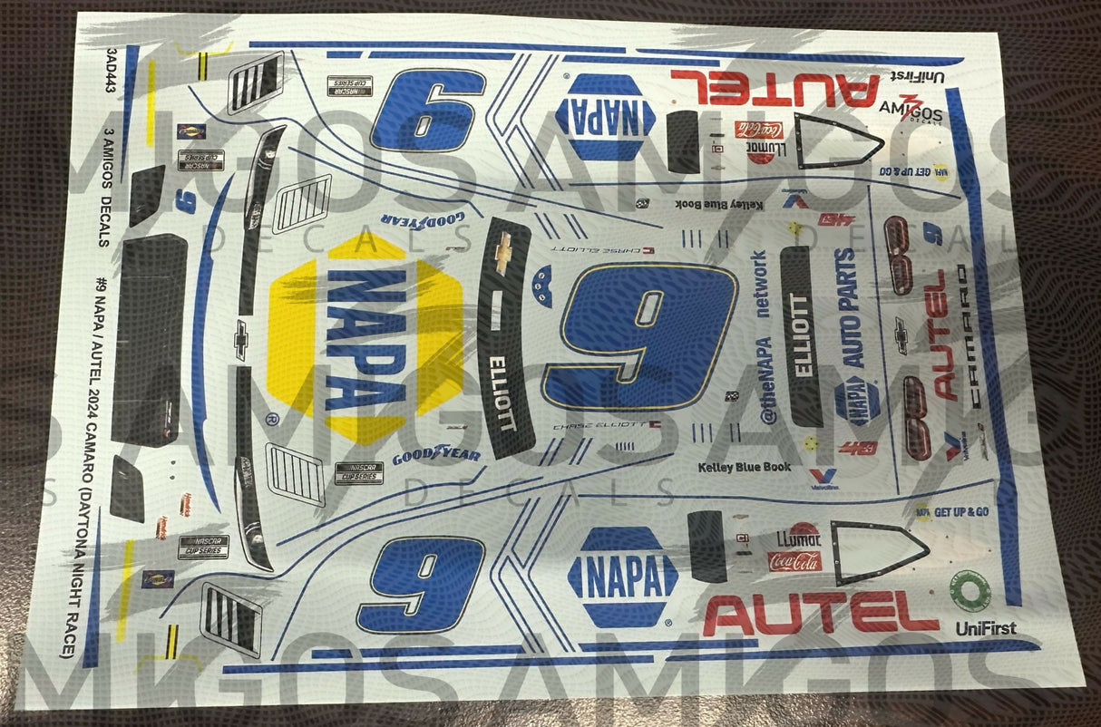 3 Amigos Decals #9 NAPA / AUTEL 2024 CAMARO (DAYTONA NIGHT RACE) Decal Set 1:24