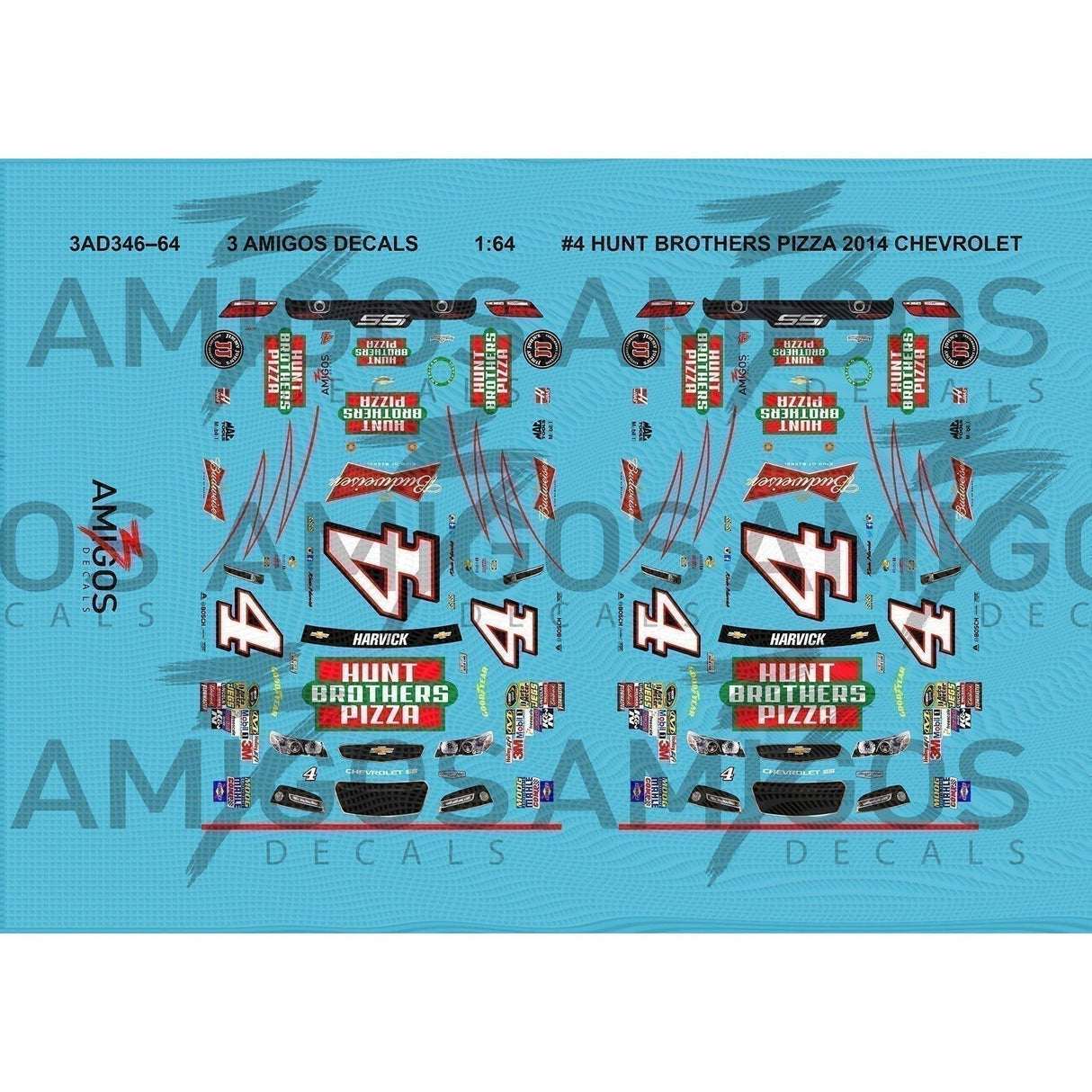 1:64 3 Amigos Decals #4 HUNT BROS PIZZA 2014 CHEVROLET Decal Set