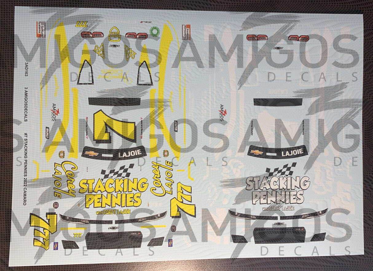 3 Amigos Decals #7 (777) STACKING PENNIES 2022 CAMARO THROWBACK 1/24 Decal Set