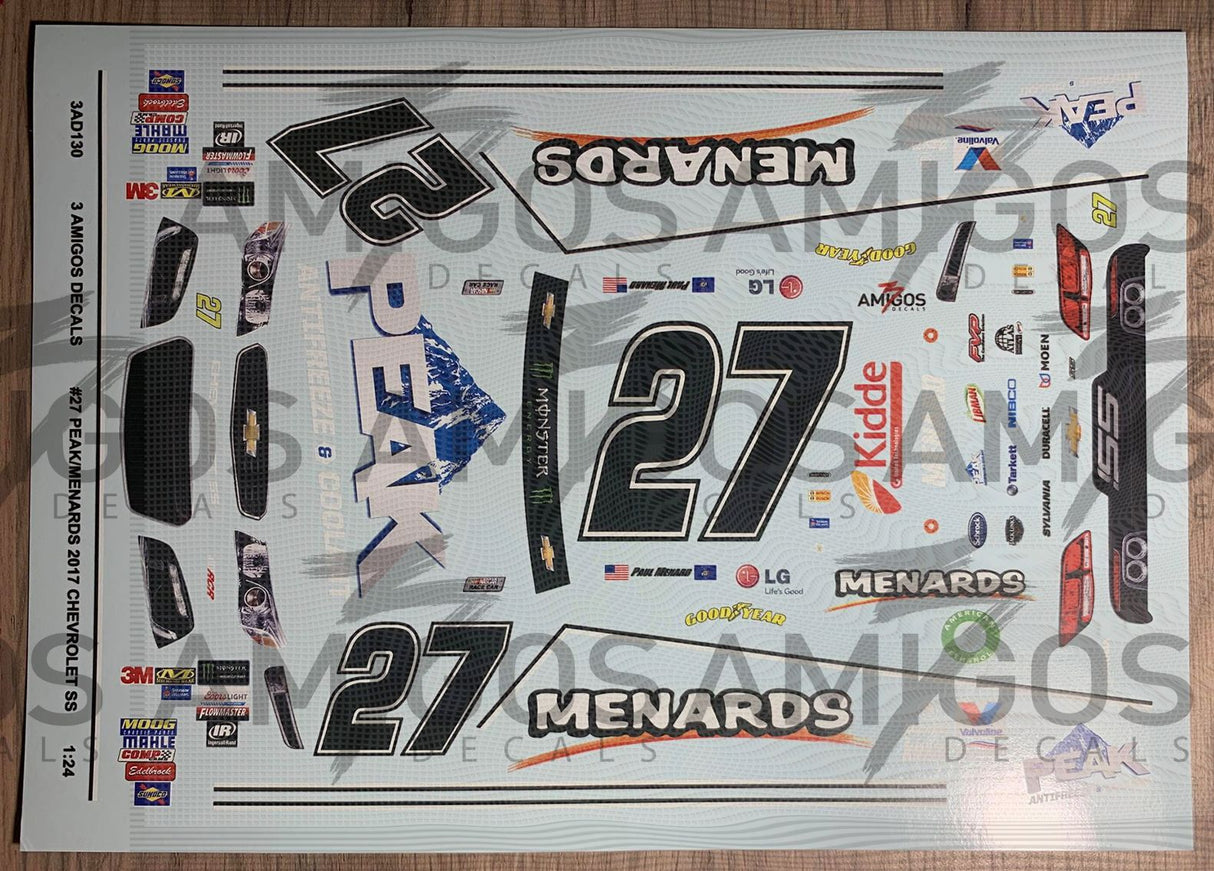 3 Amigos Decals #27 Peak Mendards 2017 Chevy SS 1:24 Decal Set - 2