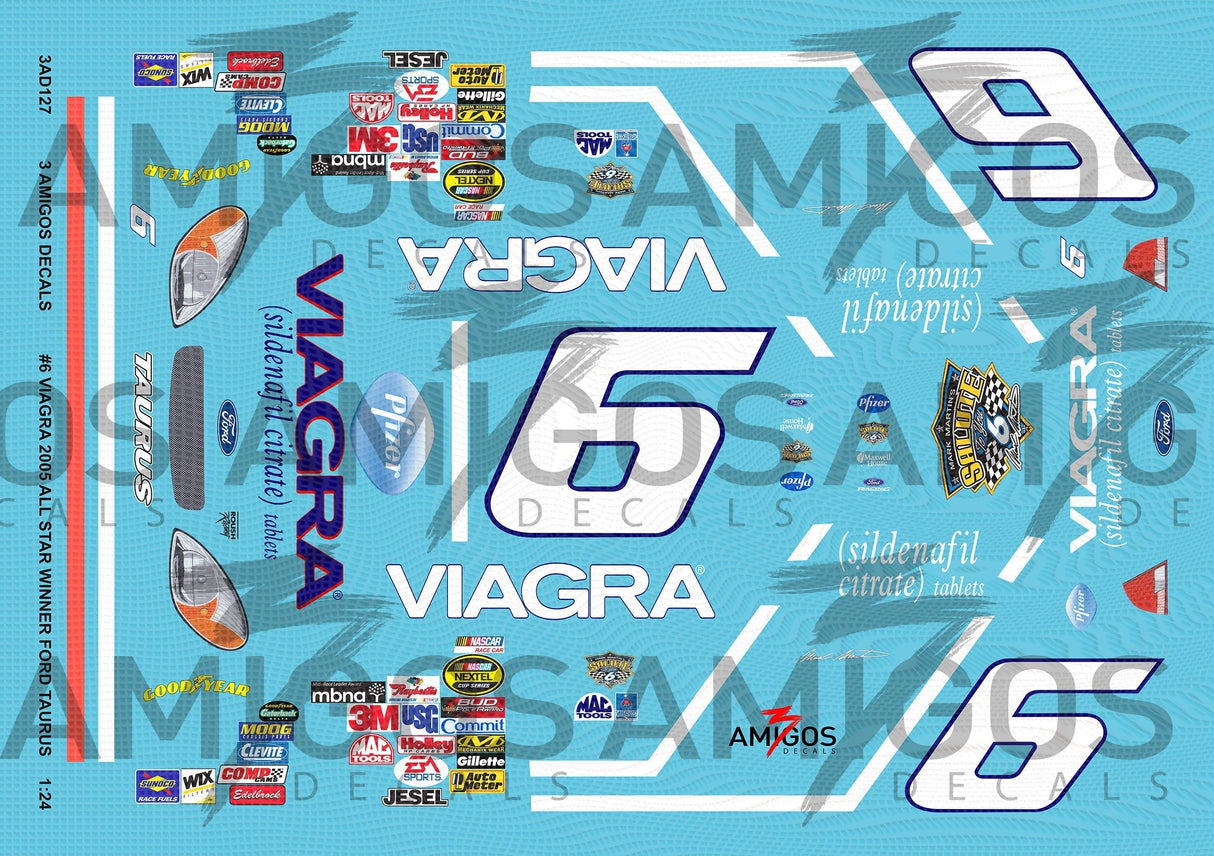 3 Amigos Decals #6 Viagra Martin 2005 All Star Race 1:24 Decal Set - 1